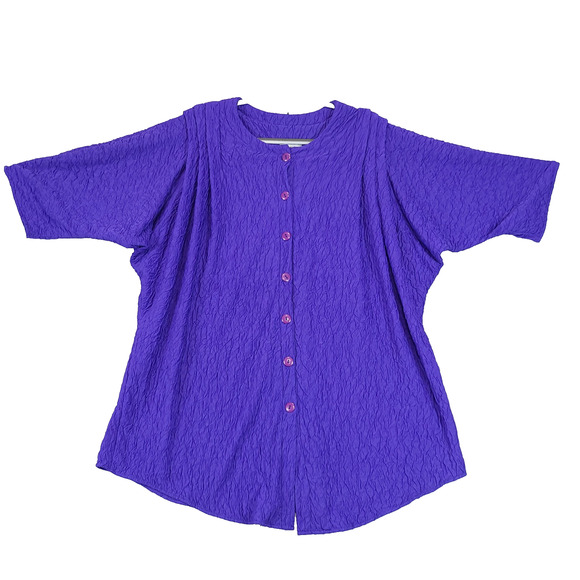 Riccardo E Barone Purple Crinkle Tunic Top Button Women 22 Dolman Short Sleeve - Picture 2 of 11